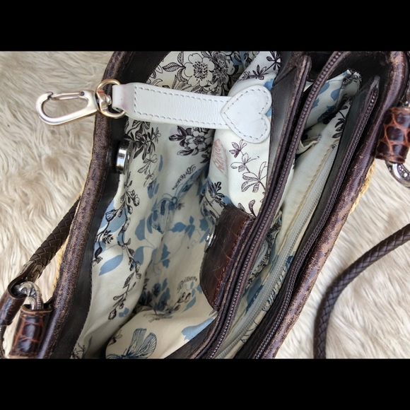 Brighton straw handbag purse, tan/white woven with dark leather finishes. - Picture 3 of 4